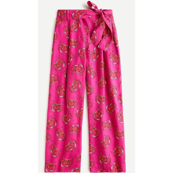 J. Crew Ratti King Crab Linen Wide Leg High Rise Pants Pink Size 8 - Picture 2 of 11